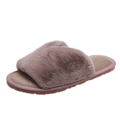 Maskjuwio Hausschuhe Damen Warm Offen Einfarbig Slippers Weich Bequem Pantoffeln Flauschig Hausschlappen Plüsch Hausschuhe Schlafzimmer Pantoffeln rutschfeste Slippers House Hausschlappen von Maskjuwio