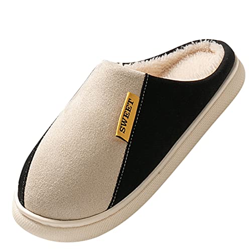 Maskjuwio Hausschuhe Damen Warme, Wasserdicht Pantoffeln Warme Gefüttert Slippers rutschfeste Hausschlappen Hausschuhe Mit Weichen Sohlen Farbblock Pantoffeln Weich Bequem Slippers Hausschlappen von Maskjuwio