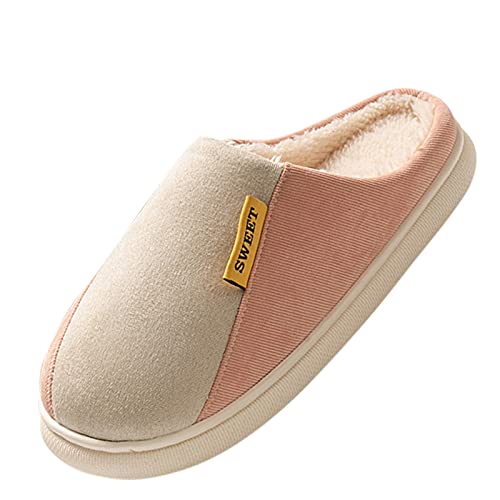 Maskjuwio Hausschuhe Damen Warme, Wasserdicht Pantoffeln Warme Gefüttert Slippers rutschfeste Hausschlappen Hausschuhe Mit Weichen Sohlen Farbblock Pantoffeln Weich Bequem Slippers Hausschlappen von Maskjuwio