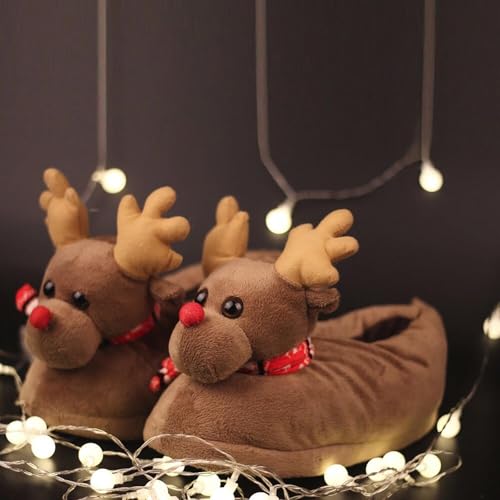 Maskjuwio Hausschuhe Damen Weihnachten Hausschuhe Damen Geschlossen Winter Pantoffeln Tiere Plüsch Liebespaar Hüttenschuhe Weihnachten Hausschlappen Wärme Weich Filzpantoffeln Schlafzimmer Slippers von Maskjuwio