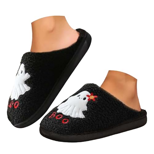 Maskjuwio Hausschuhe Damen Winter 43, Pantoffeln Halloween Hausschlappen Plateau Slippers Mit Weichen Sohlen Pantoffeln Warme Plüsch Hausschlappen rutschfeste Slippers Drinnen Und Draußen Schlappen von Maskjuwio