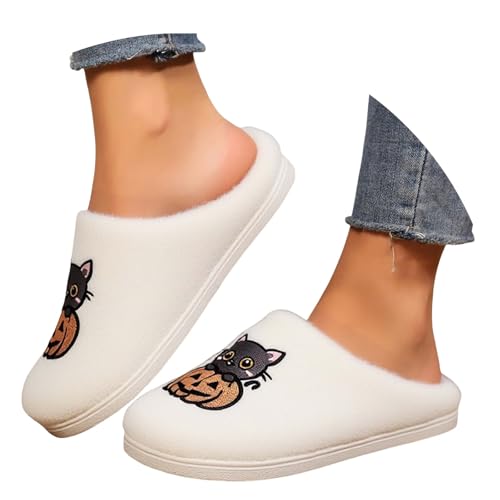 Maskjuwio Hausschuhe Damen Winter Katze | Warme Hausschuhe Damen Plüsch | Slippers Mit Musterdruck Pantoffeln Flauschig | Hausschlappen rutschfeste Slippers Fuzzy Gefüttert | Pantoffeln Weich Bequem von Maskjuwio