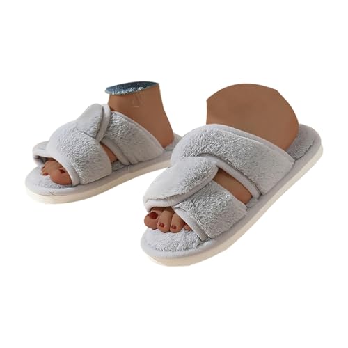 Maskjuwio Hausschuhe Damen Winter Memory Foam | Hausschlappen Plüsch Wärme Slippers Flauschig | Pantoffeln Zweifarbige Hausschuhe Weich Bequem | Pantoffeln Mit Kreuzband Slippers Drinnen Und Draußen von Maskjuwio