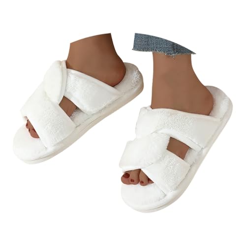 Maskjuwio Hausschuhe Damen Winter Memory Foam | Hausschlappen Plüsch Wärme Slippers Flauschig | Pantoffeln Zweifarbige Hausschuhe Weich Bequem | Pantoffeln Mit Kreuzband Slippers Drinnen Und Draußen von Maskjuwio