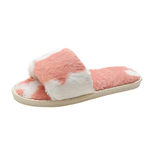 Maskjuwio Hausschuhe Damen Winter Plüsch Warme Pantoffeln Flauschig Slippers Offener Zehen Hausschlappen Farbblock Hausschuhe Memory Foam Slippers Weich Bequem Pantoffeln Unisex Hausschlappen von Maskjuwio