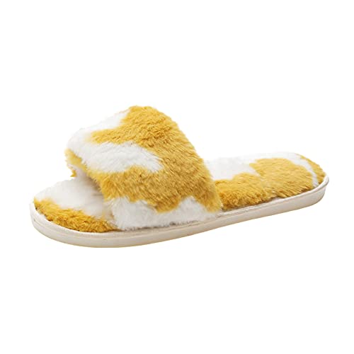 Maskjuwio Hausschuhe Damen Winter Plüsch Warme Pantoffeln Flauschig Slippers Offener Zehen Hausschlappen Farbblock Hausschuhe Memory Foam Slippers Weich Bequem Pantoffeln Unisex Hausschlappen von Maskjuwio