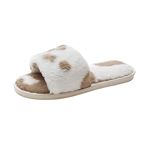Maskjuwio Hausschuhe Damen Winter Plüsch Warme Pantoffeln Flauschig Slippers Offener Zehen Hausschlappen Farbblock Hausschuhe Memory Foam Slippers Weich Bequem Pantoffeln Unisex Hausschlappen von Maskjuwio
