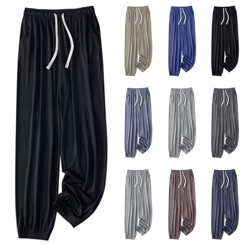 Maskjuwio Jogginghose Damen Baggy, Dünne Sporthose Lange Pumphose Mit Taschen Elastische Taille Pyjamahose Einfarbig Yogahose Leicht Loungehose Atmungsaktive Jogginghose Mit Gerüschte Größen L-3Xl von Maskjuwio