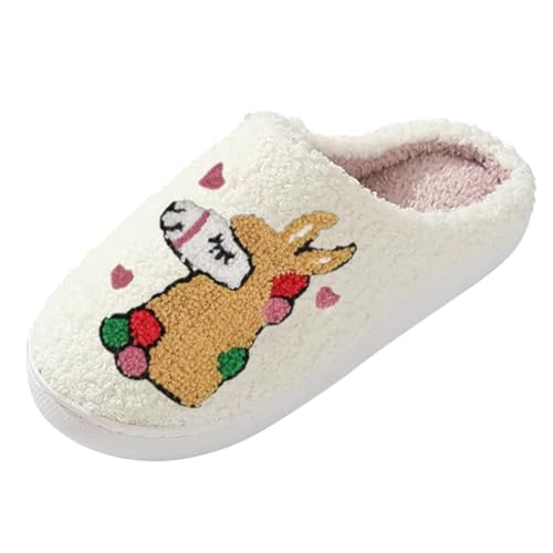 Maskjuwio Pantoffeln Damen Weiss Hausschuhe Damen Winter Lustig Warme Slippers Flauschig Hausschlappen Gefüttert Plüsch Winterschuhe Anti-Rutsch Pantoffeln Unisex Hausschuhe Schlafzimmer Slippers von Maskjuwio