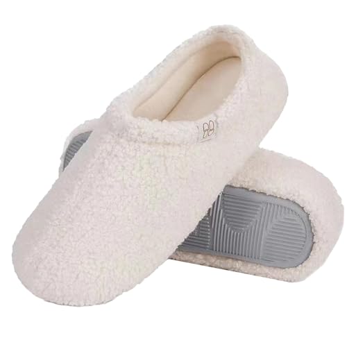 Maskjuwio Pantoffeln Damen Weiss Hausschuhe Herren Winter Warm Plüsch Hausschlappen Einfarbig Schlappen Slipper Mit Gummisohle rutschfeste Hüttenschuhe Weich Bequem Filzpantoffeln Hausschuhe Herren von Maskjuwio