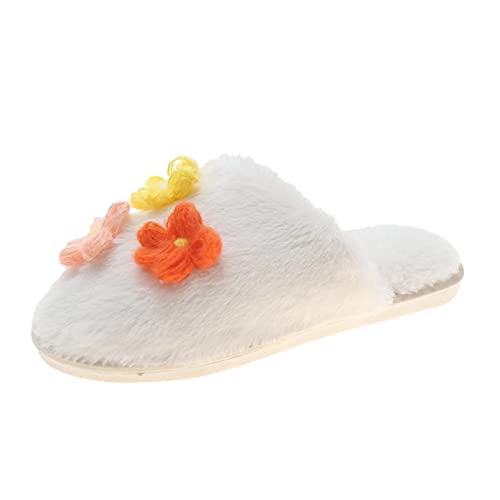 Maskjuwio Pantoffeln Damen Winter Plüsch Slippers Warme Hausschlappen Memory Foam Hausschuhe Pantoffeln Mit Blumenmuster Fuzzy Gefüttert Slippers Plateau Hausschlappen Flache Leichte Hausschuhe von Maskjuwio