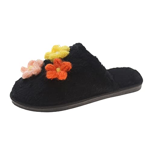 Maskjuwio Pantoffeln Damen Winter Plüsch Slippers Warme Hausschlappen Memory Foam Hausschuhe Pantoffeln Mit Blumenmuster Fuzzy Gefüttert Slippers Plateau Hausschlappen Flache Leichte Hausschuhe von Maskjuwio