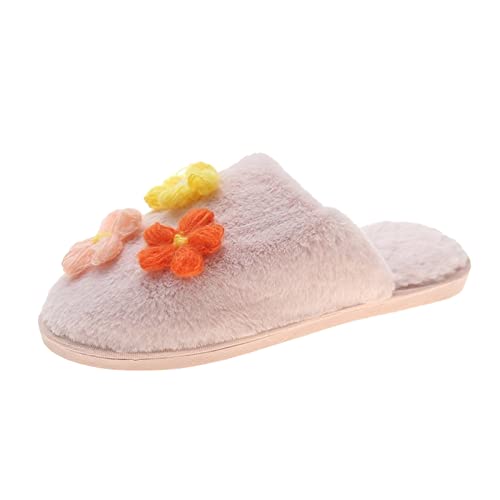 Maskjuwio Pantoffeln Damen Winter Plüsch Slippers Warme Hausschlappen Memory Foam Hausschuhe Pantoffeln Mit Blumenmuster Fuzzy Gefüttert Slippers Plateau Hausschlappen Flache Leichte Hausschuhe von Maskjuwio
