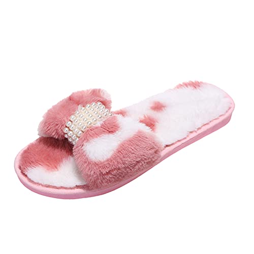 Maskjuwio Plüsch Hausschuhe Damen, Offener Zehen Pantoffeln Flauschig Slippers Hausschlappen Mit Glizter Strass Bunte Hausschuhe Memory Foam Pantoffeln Warme Fuzzy Hausschlappen rutschfeste Slippers von Maskjuwio