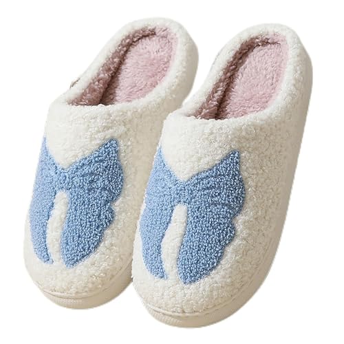 Maskjuwio Plüsch Hausschuhe Damen Cute Hausschlappen Mit Schleifen Slippers Plüsch Wärme Pantoffeln Lustig Filzpantoffeln Flauschig Hausschuhe Kuschelige Slippers House Pantoffeln rutschfeste von Maskjuwio