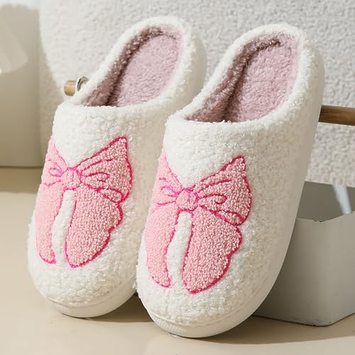 Maskjuwio Plüsch Hausschuhe Damen Cute Hausschlappen Mit Schleifen Slippers Plüsch Wärme Pantoffeln Lustig Filzpantoffeln Flauschig Hausschuhe Kuschelige Slippers House Pantoffeln rutschfeste von Maskjuwio