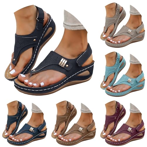 Maskjuwio Sandalen Keilabsatz Offen Sandalen Zehentrenner Damen Schwarz Orthopädische Flip-Flops Plateaau Keilsandalen Mit Arch Support Große Größen Damensandalen Rutschfest Strandsandalen Gr.36-43 von Maskjuwio