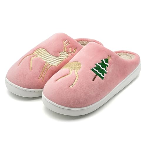 Maskjuwio Slippers Women Indoor Hausschuhe Damen Weihnachten Pantoffeln Mit Musterdruck Warme Gefüttert Hausschlappen rutschfeste Hausschuhe Weihnachten Unisex Slippers Weich Bequem Pantoffeln von Maskjuwio