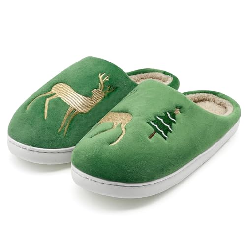 Maskjuwio Slippers Women Indoor Hausschuhe Damen Weihnachten Pantoffeln Mit Musterdruck Warme Gefüttert Hausschlappen rutschfeste Hausschuhe Weihnachten Unisex Slippers Weich Bequem Pantoffeln von Maskjuwio