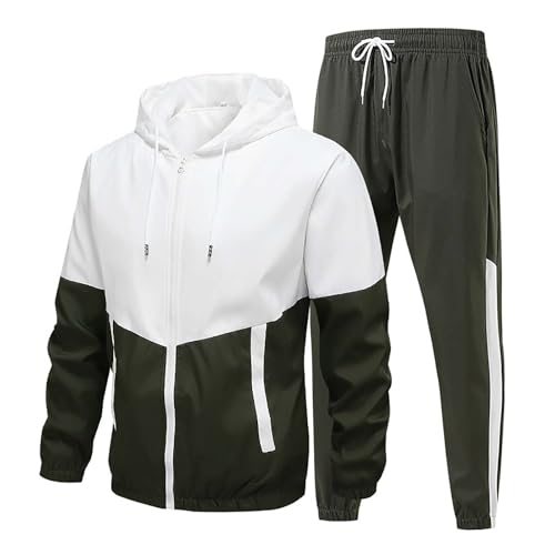 Maskjuwio Trainingsanzug Langarm Herren, 2 Teiler Set Langarm Jogginganzug Reißverschluss Sportanzug Übergröße Laufanzug Mit Elastischem Bund Lässiger Tracksuit Mit Kordelzug Und Tasche Größen M-6Xl von Maskjuwio