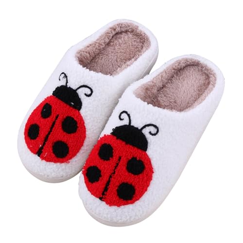 Maskjuwio Warme Hausschuhe Damen Lustig, Pantoffeln Damen Weiss Plüsch Slippers Warme Winterhaussuhe rutschfeste Hausschlappen Weich Bequem Hausschuhe Memory Foam Pantoffeln Cartoon Slippers von Maskjuwio