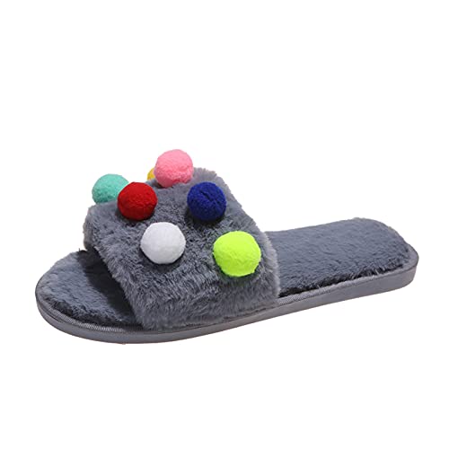 Maskjuwio Warme Hausschuhe Damen Plüsch, Offener Zehen Pantoffeln Bunte Slippers rutschfeste Heim Hausschlappen Flauschig Hausschuhe Weich Bequem Slippers Fuzzy Unisex Pantoffeln Hausschlappen von Maskjuwio