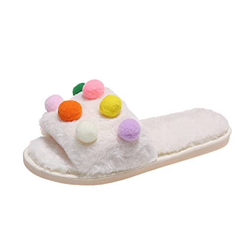 Maskjuwio Warme Hausschuhe Damen Plüsch, Offener Zehen Pantoffeln Bunte Slippers rutschfeste Heim Hausschlappen Flauschig Hausschuhe Weich Bequem Slippers Fuzzy Unisex Pantoffeln Hausschlappen von Maskjuwio
