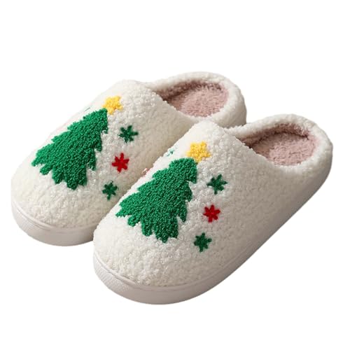 Pantoffeln Damen Weiss Weihnachten Hausschuhe Mit Musterdruck Plüsch Warme Filzpantoffeln Weichen Sohlen Hausschlappen Slip-On Pantoffeln Drinnen Und Draußen Schlappen Rutschfeste Hausschuhe von Maskjuwio