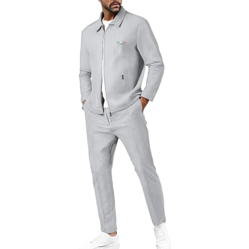 Trainingsanzug Langarm Herren, Zweiteiler Jogginganzug Jacke Und Hosen Set Mit Reissverschluss Waffel Tracksuit Mit Kordelzug Und Tasche Revers Sportanzug Einfarbig Freizeitanzug Größen S-Xxl von Maskjuwio