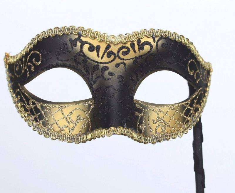 Schwarz Und Gold Maskenspiel Maske Auf Einem Stick von MasksandTiaras