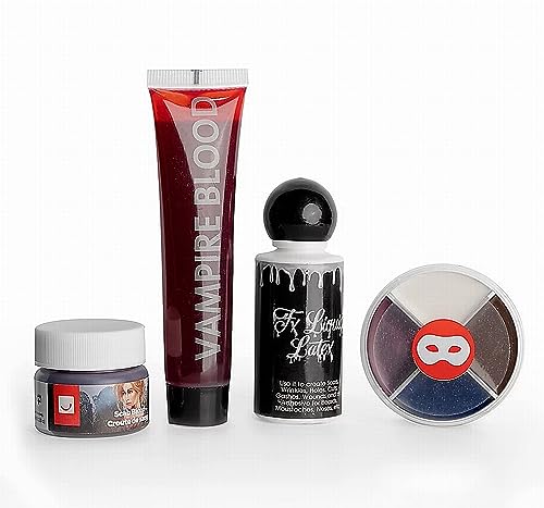 Halloween Horror Make-Up Set - Special Effect 4er Pack - Kunstblut Latexmilch Wundschorf Schminke - Alles in einem von Maskworld