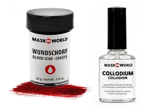 Halloween Special Effect Make-Up Set Horror Face - Wundschorf Kunstblut und Collodium Narben-Fluid von Maskworld