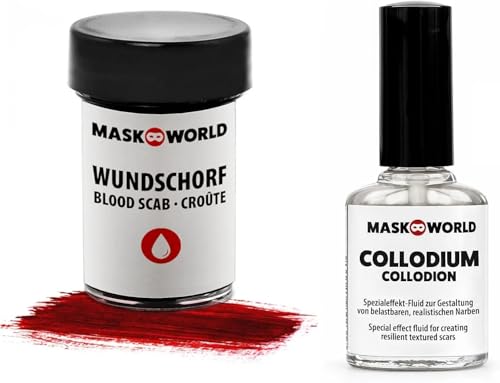 Halloween Special Effect Make-Up Set Horror Face - Wundschorf Kunstblut und Collodium Narben-Fluid von Maskworld