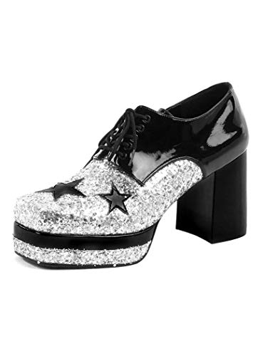 Maskworld Disco Plateau-Schuhe für Herren - schwarz-Silber- Wet-Look - Schuhgröße: 46-47 von Maskworld