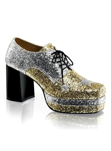 Maskworld Glamrock Plateau-Schuhe - Gold-Silber - Glitter-Look - Schuhgröße: 46-47 von Maskworld