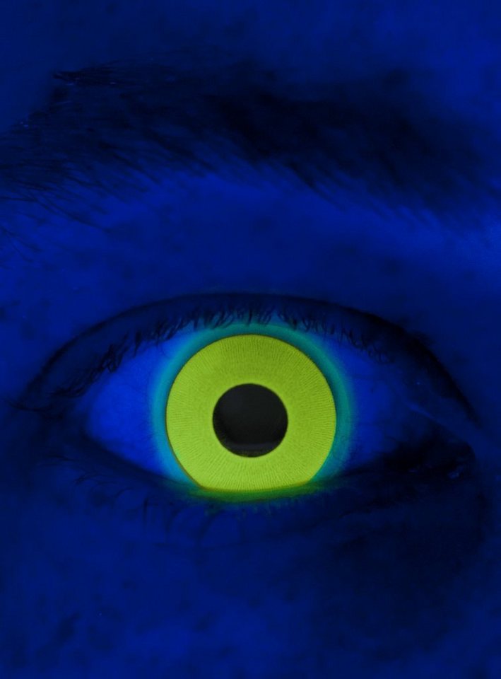Maskworld Motivlinsen Glow UV Gelb Jahreslinsen für Karneval Halloween, Motivlinsen ohne Sehstärke von Maskworld