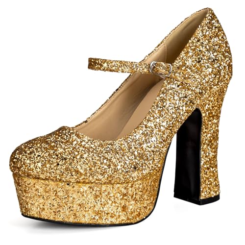 Maskworld Plateau Schuhe für Damen - Gold mit Glitter - Schuhgröße: 37 von Maskworld