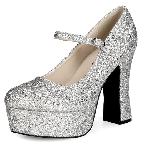 Maskworld Plateau Schuhe für Damen - Silber mit Glitter - Schuhgröße: 36 von Maskworld