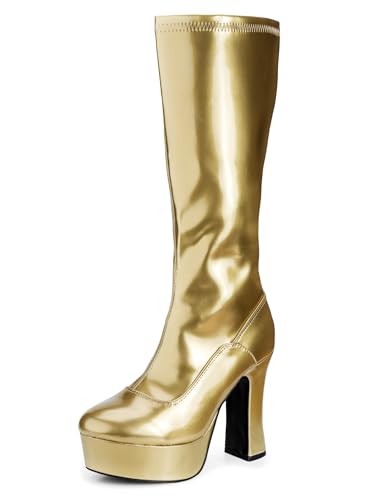 Maskworld Plateau Stiefel mit Reißverschluss für Damen - gold - Schuhgröße: 37 von Maskworld