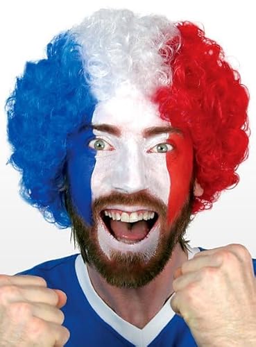 Perücke Frankreich - blau-weiß-rot - Fußball-EM Fan-Accessoire für diesen Sommer - Locken aus Kunsthaar von Maskworld