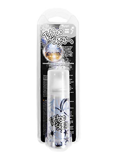 Tattoo Spray Silber - Farbe Sprüh-Tattoo mit Schablonen - Kostüm-Zubehör für Halloween, Karneval & Motto-Party von Maskworld