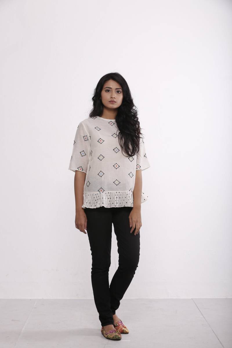 Halbe Seide, Hand Bestickt Lose Passform Top Für Frühling-Sommer von Masleen