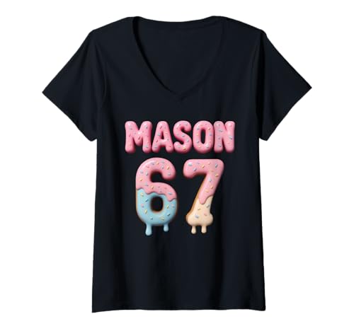 Damen Mason 6 7 Six Seven Lustiger Meme-Internet-Witz Viral Alpha 67 T-Shirt mit V-Ausschnitt Damen Mason 6 7 Six Seven Lustiger Meme-Internet-Witz Viral Alpha 67 T-Shirt mit V-Ausschnitt von Mason Six Seven