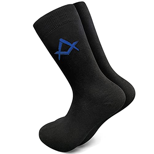 THE MASONIC COLLECTION Schwarze Herrensocken aus Baumwolle mit blauem Quadrat und Kompass – aus Baumwolle, Polyester und Elasthan – Größe 39–45 – ein perfektes Freimaurer-Geschenk für Freimaurer, von Masonic