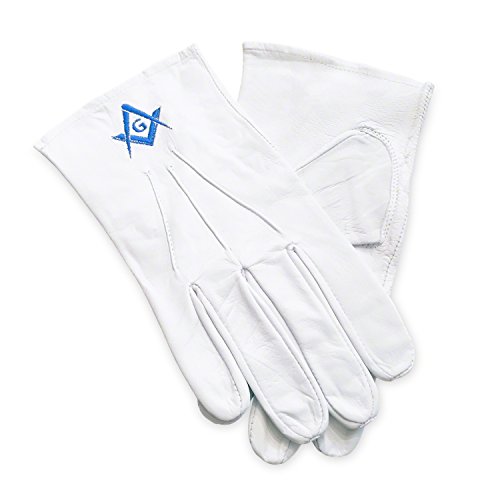 The Masonic Collection - Weiße Lederhandschuhe - Mit königsblauem Quadrat und Kompass-Design - Freimaurer-G-Logo - Ein perfektes Freimaurer-Geschenk für Freimaurer Männer, weiß, XL von THE MASONIC COLLECTION