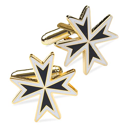 Freimaurer-Manschettenknöpfe mit Malteserkreuz-Motiv, mit Samtbeutel von THE MASONIC COLLECTION