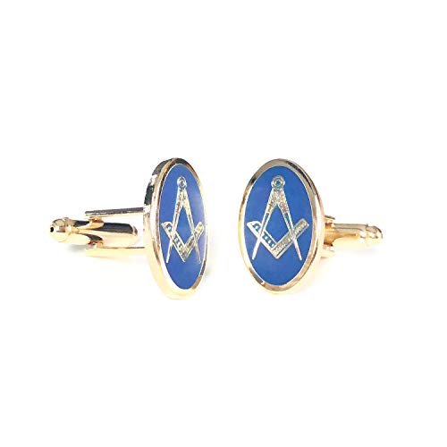 Manschettenknöpfe Freimaurer-Design, oval, Blau/goldfarben von Masonic