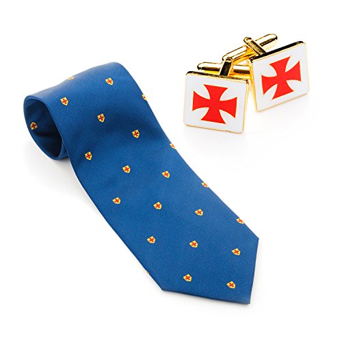 Masonic Tempelritter-Krawatte und passende Manschettenknöpfe aus Seide von Masonic