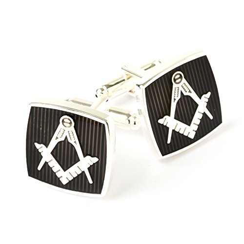 Schwarz Freimaurer 925 Silber plattiert Manschettenknöpfe, Velvet Pouch von THE MASONIC COLLECTION