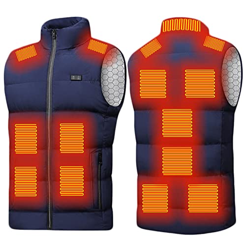 Beheizte Weste Damen Herren ärmellose Stehkragen Arbeitsjacke 3 Einstellbare Wärmestufe 15 Heizzone Unisex Elektrische USB Heizwesten Leichte Outdoor für Outdoor Wandern Motorrad Camping 4XL von Masrin